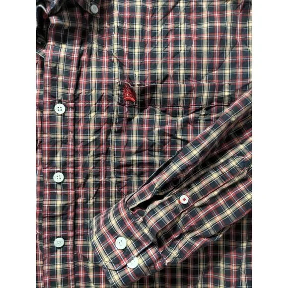 Cinch Long Sleeve Button Down Shirt Men's Size Medium Red Plaid - Picture 2 of 9